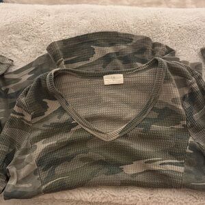 Anthropologie Camouflage Long Sleeve waffle Top